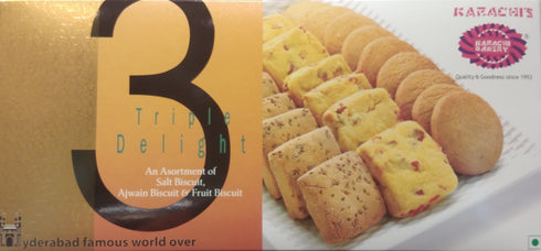 Karachi bakery Triple Delight (Salt, Ajwain,Fruit Biscuits)  600g